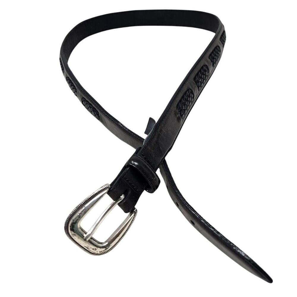 Brighton 38 Brown Leather Braided Belt Silver Hardware Classic Preppy Career